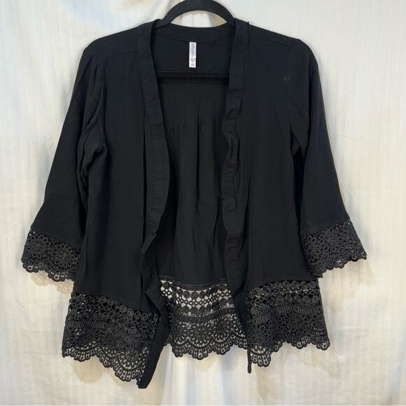 Xhilaration Open Cardigan Rayon Lace Trim Size Medium Whimsigoth Goth Y2K - Picture 1 of 7